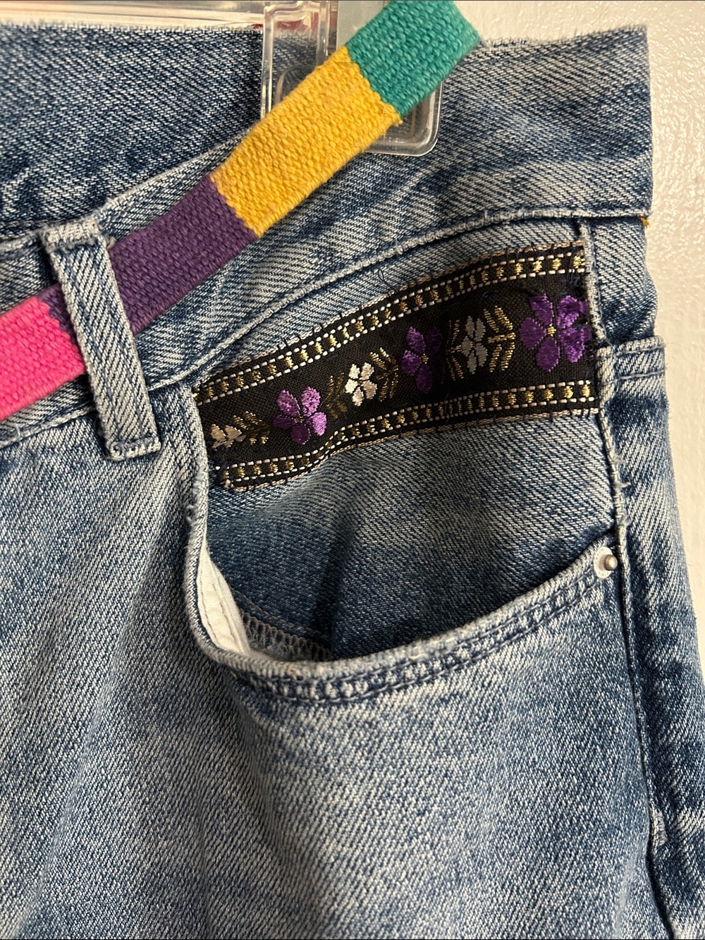 ZARA • Boho Embellished Bleached Cuff Distressed Jeans w. Bead & Floral Detail - Picture 13 of 16